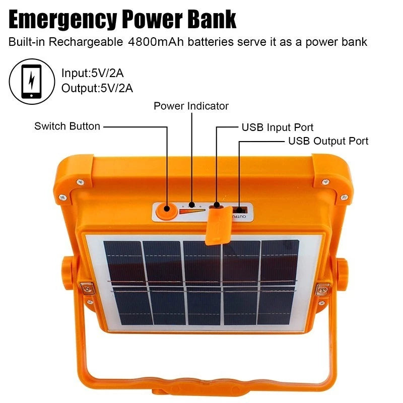Solar Light Outdoor Waterproof Emergency Light Rechargeable Flashlight LED Flood Camping Light