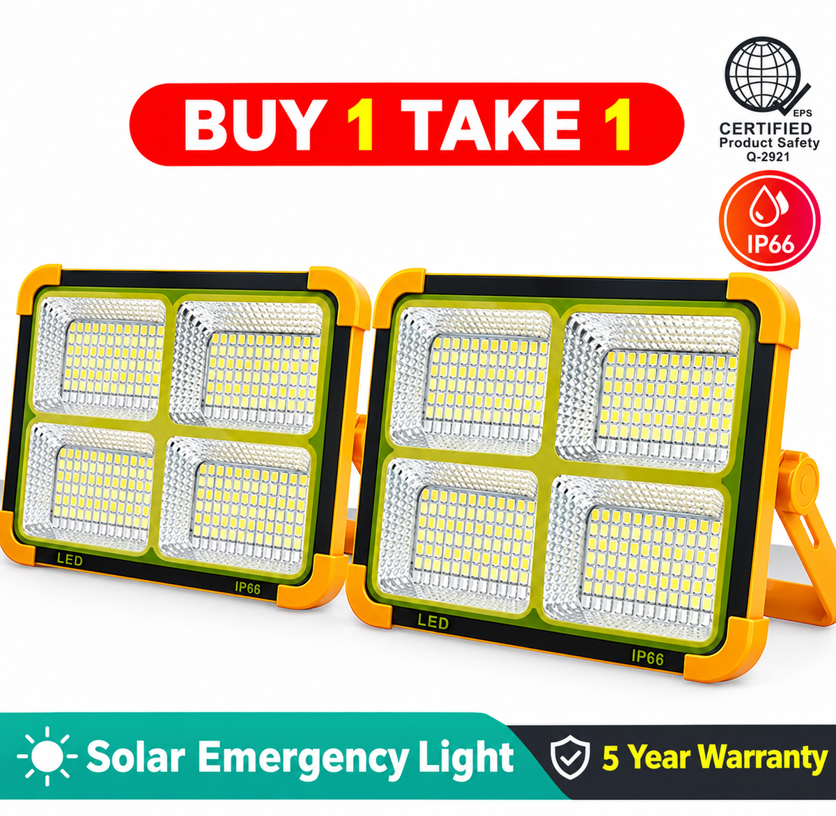 Solar Light Outdoor Waterproof Emergency Light Rechargeable Flashlight LED Flood Camping Light