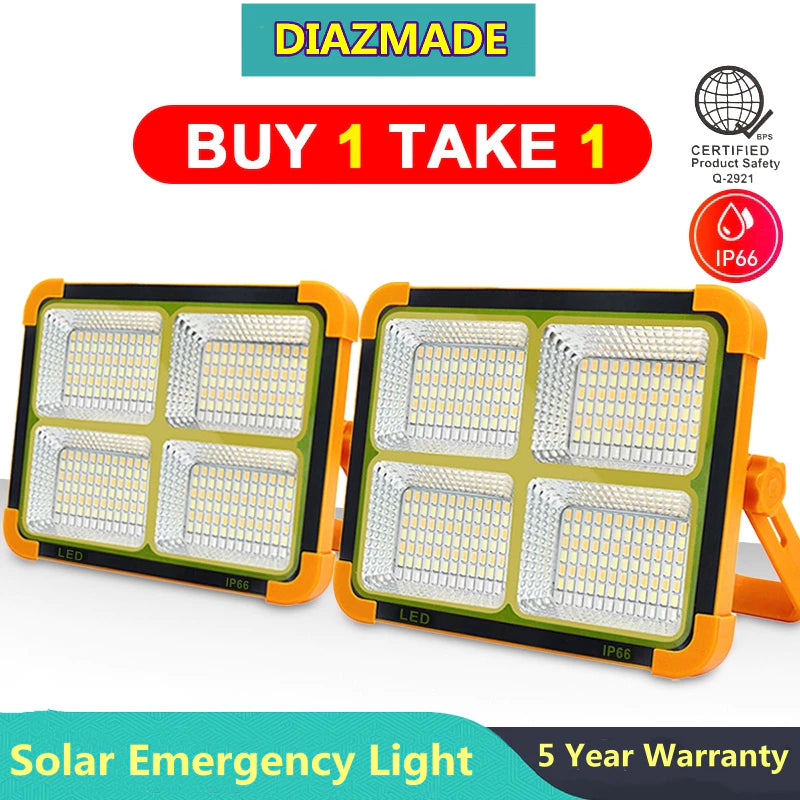 Solar Light Outdoor Waterproof Emergency Light Rechargeable Flashlight LED Flood Camping Light